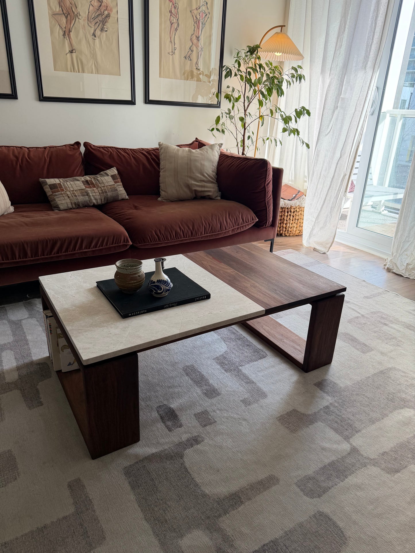 iJ-v4 Floating Wood & Stone - MCM Coffee Table