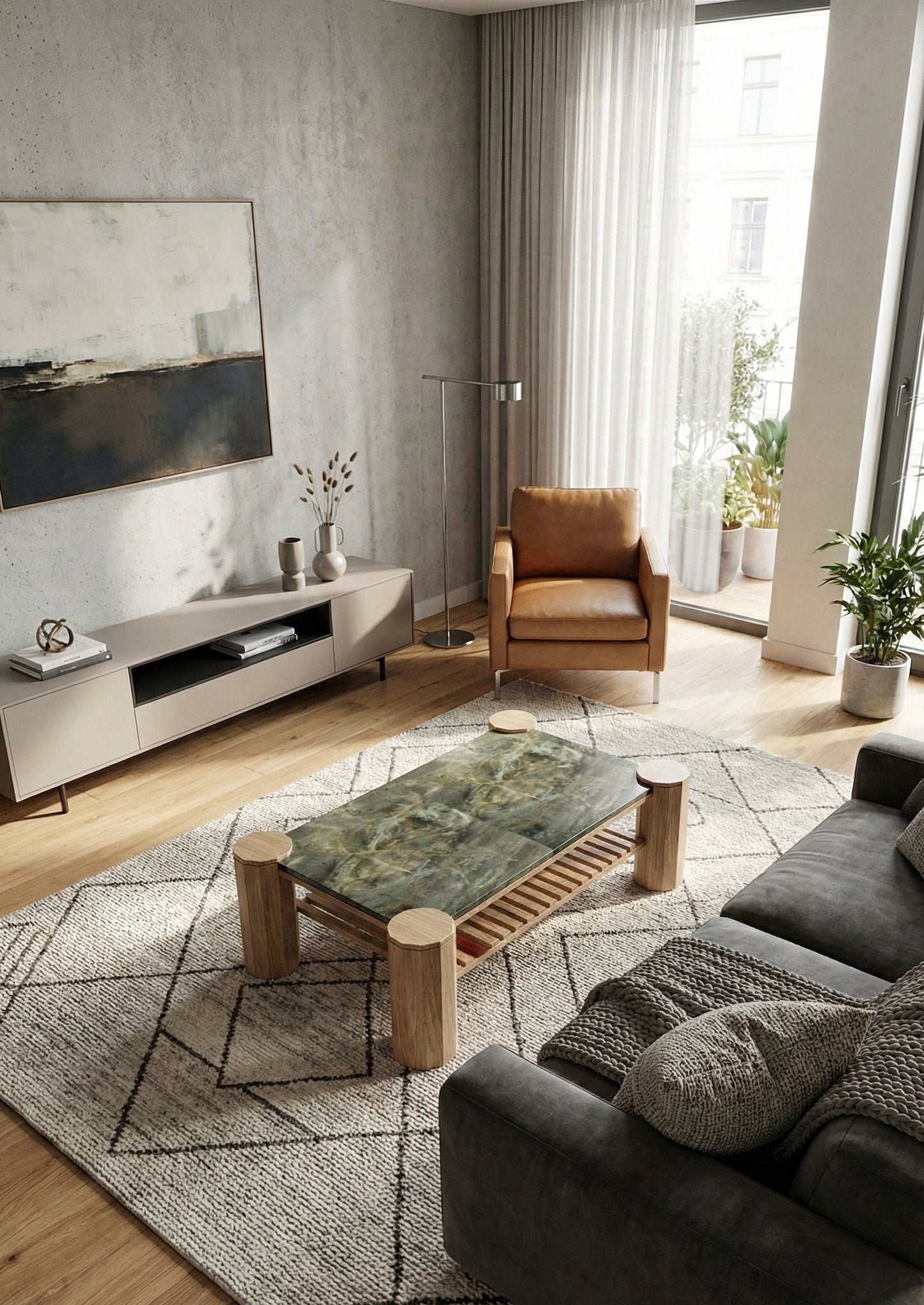 iE-v1 Columns and Stone Coffee Table