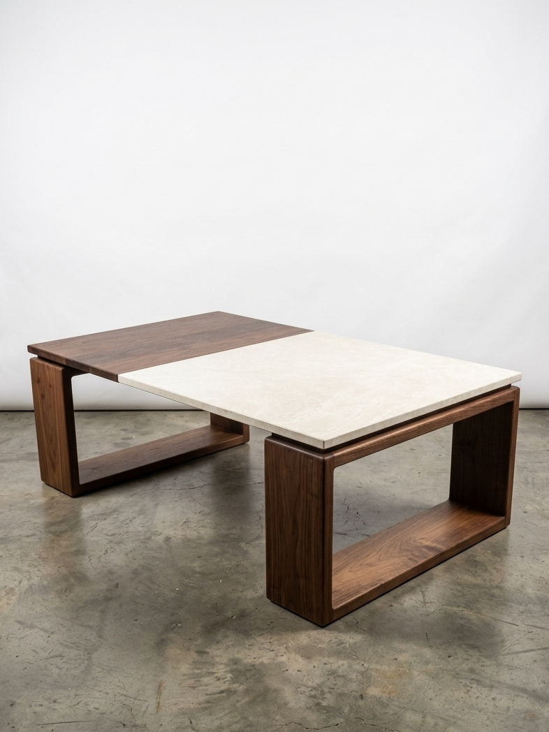 iJ-v4 Floating Wood & Stone - MCM Coffee Table