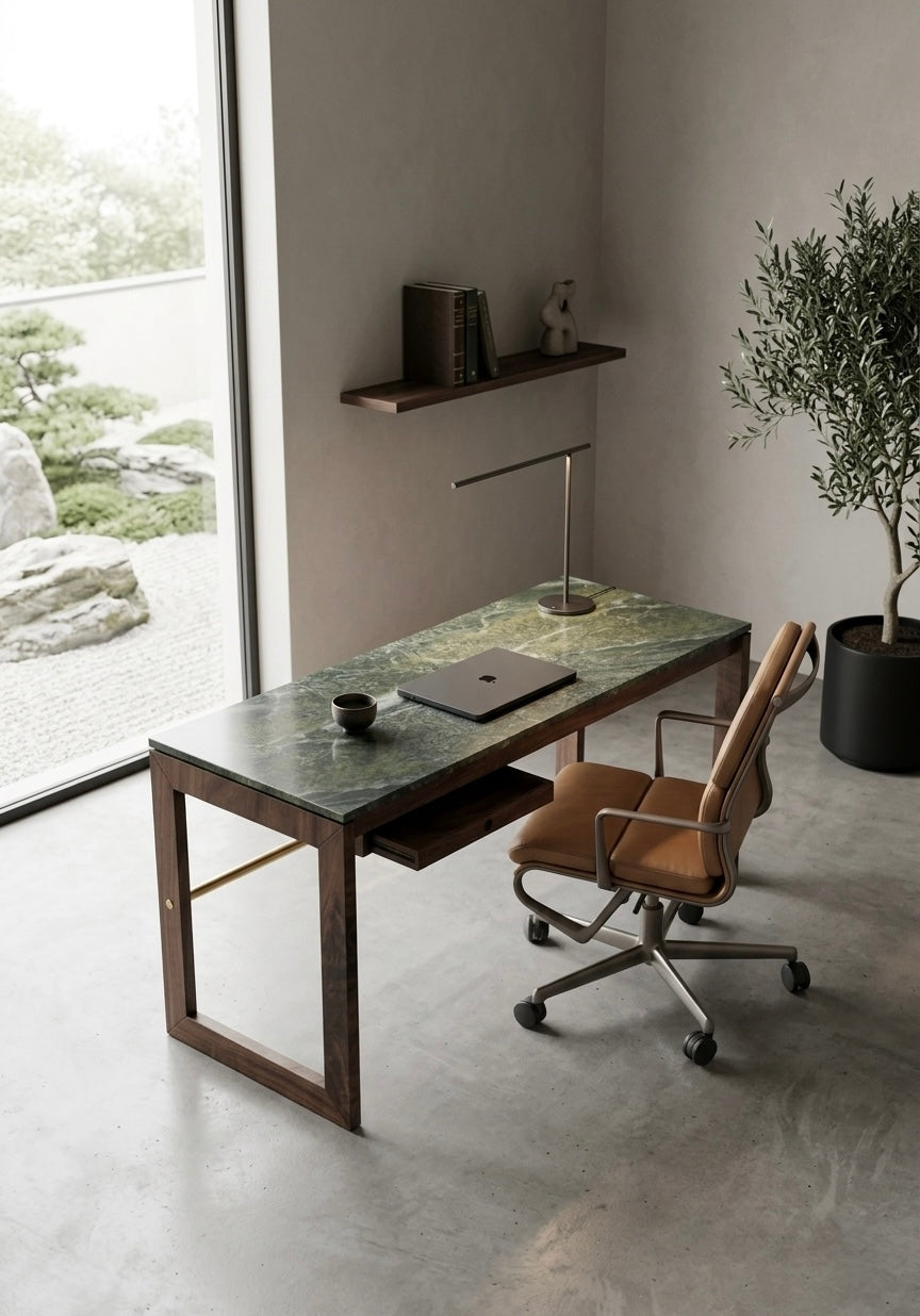 Floating Stone Brass Rod Desk