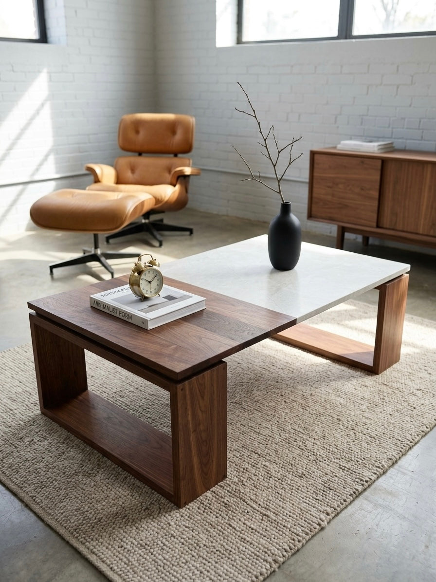 iJ-v4 Floating Wood & Stone - MCM Coffee Table