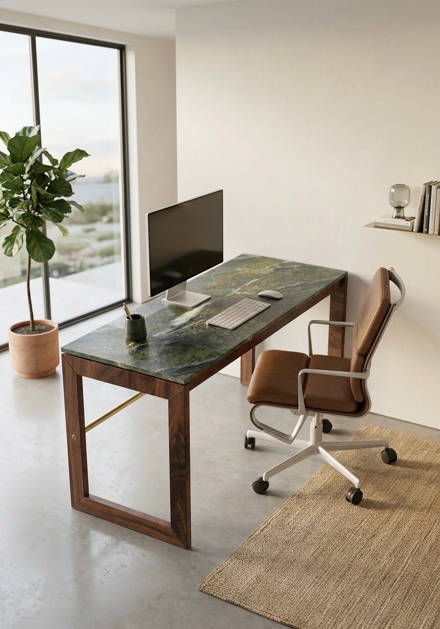Floating Stone Brass Rod Desk