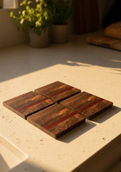 The Signature Redline Coaster Set | Walnut End Grain