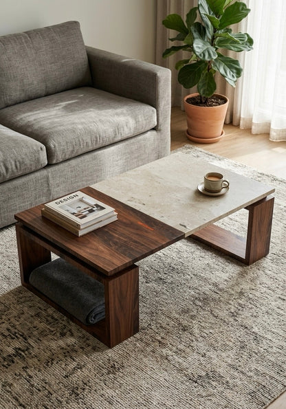 iJ-v4 Floating Wood & Stone - MCM Coffee Table