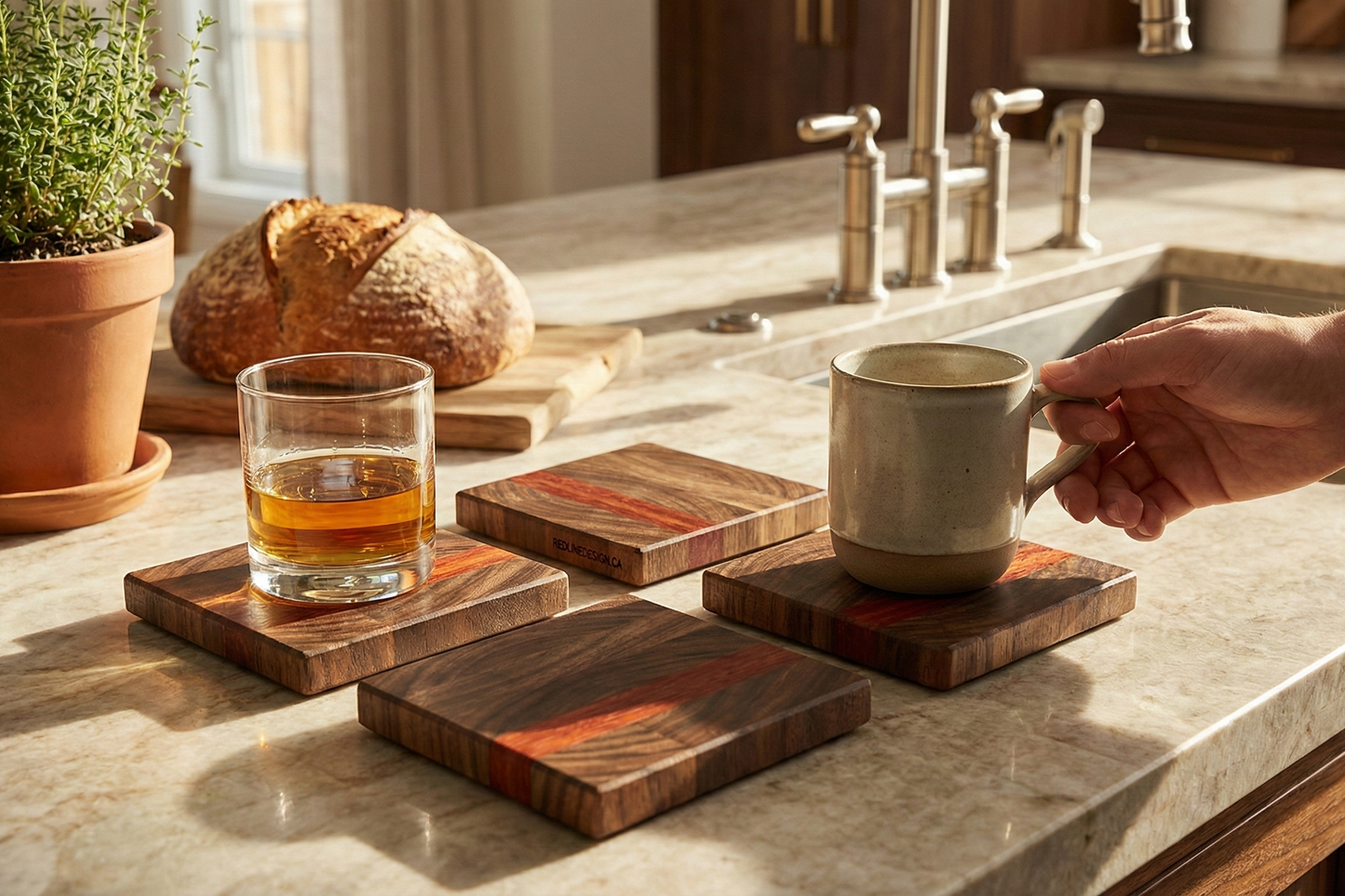 The Signature Redline Coaster Set | Walnut End Grain