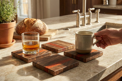 The Signature Redline Coaster Set | Walnut End Grain