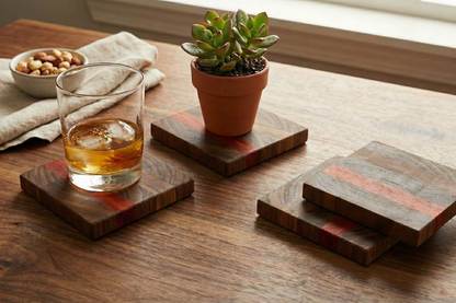 The Signature Redline Coaster Set | Walnut End Grain